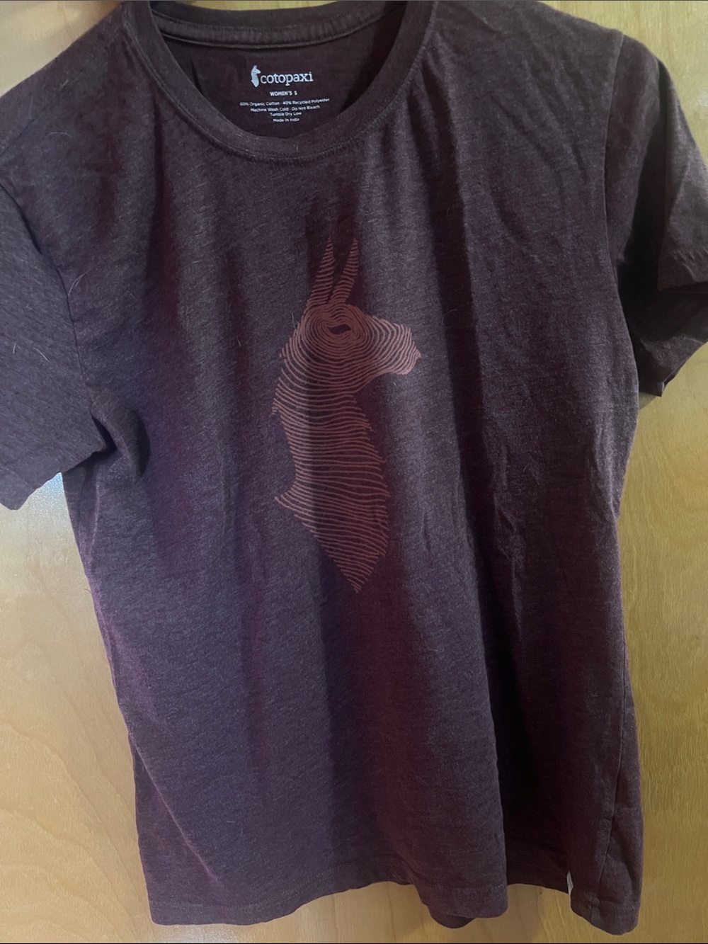Cotopaxi Women's Tee in Plum with Rust Llama Graphic
